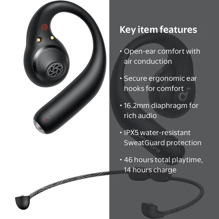 Soundcore, AeroFit Pro Open-Ear Headphones, 46H Playtime, LDAC
