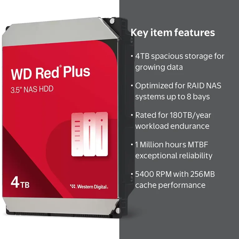 WD, NAS SATA HDD, 4TB WD40EFPX, 3.5 inch Internal Hard Drive