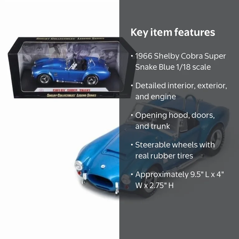 1966 Shelby Cobra Super Snake Blue 1/18 Diecast Model Car by
