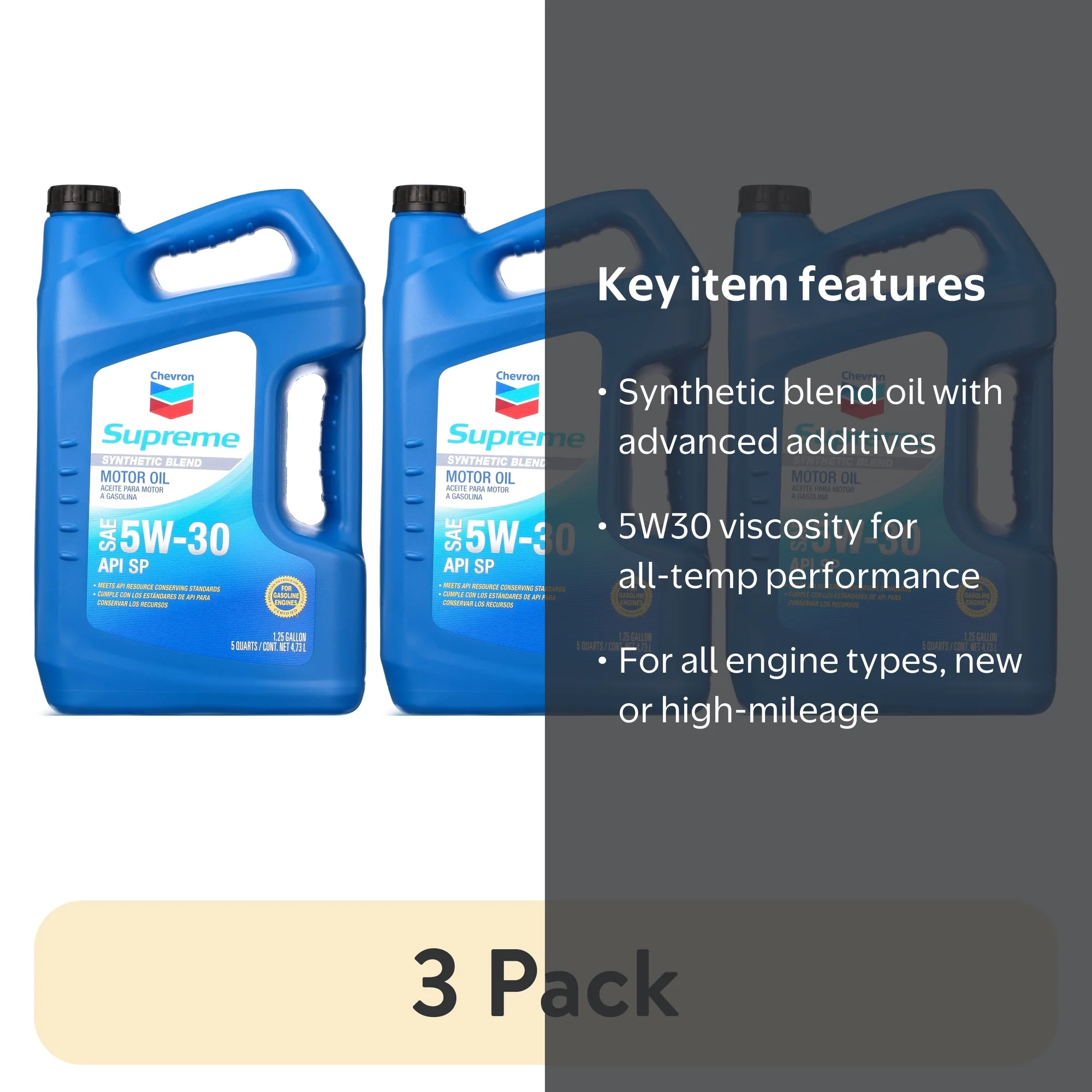 Chevron Supreme Synthetic Blend Motor Oil 5W30 5 Quart High