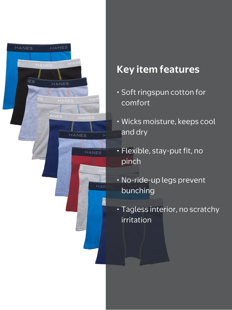 Hanes Boys Boxer Briefs Underwear 10pk, Comfort Flex Waistband