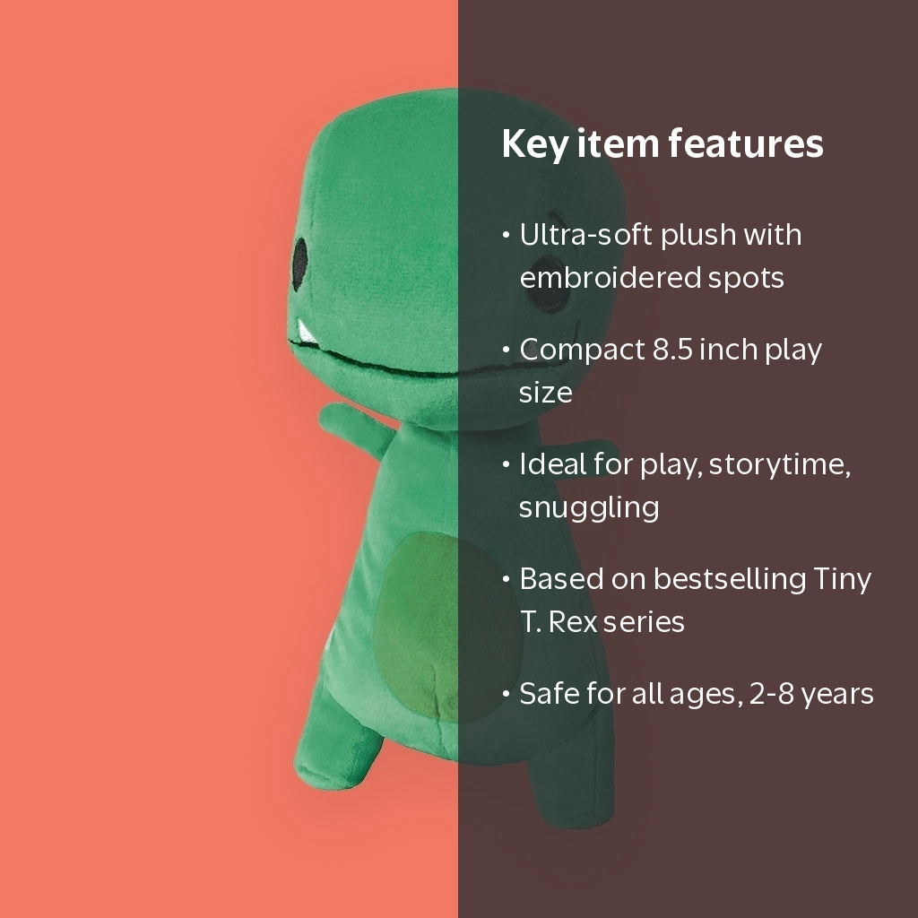 MerryMakers, Tiny T. Rex Plush, 8.5 inches, embroidered spots