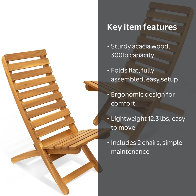 Melino 2PCS Wooden Folding Chairs, FSC Certified Acacia Low