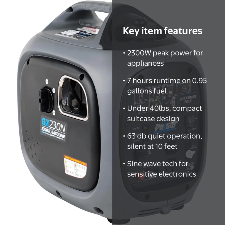 Pulsar 2,300W Portable Gas-Powered Quiet Inverter Generator for