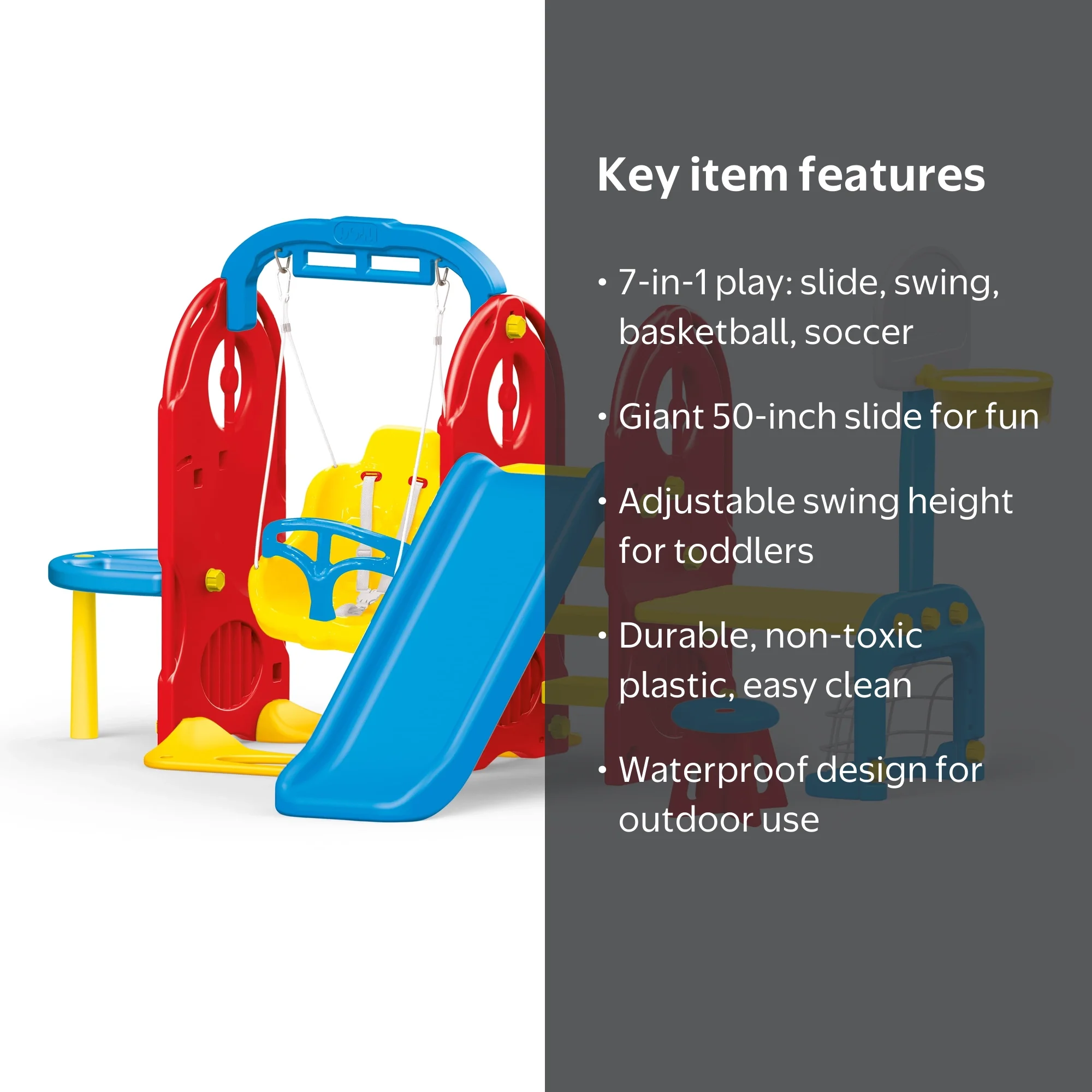 DOLU, Backyard Playground, 7-In-1, Red, Kids Swing and Slide Set