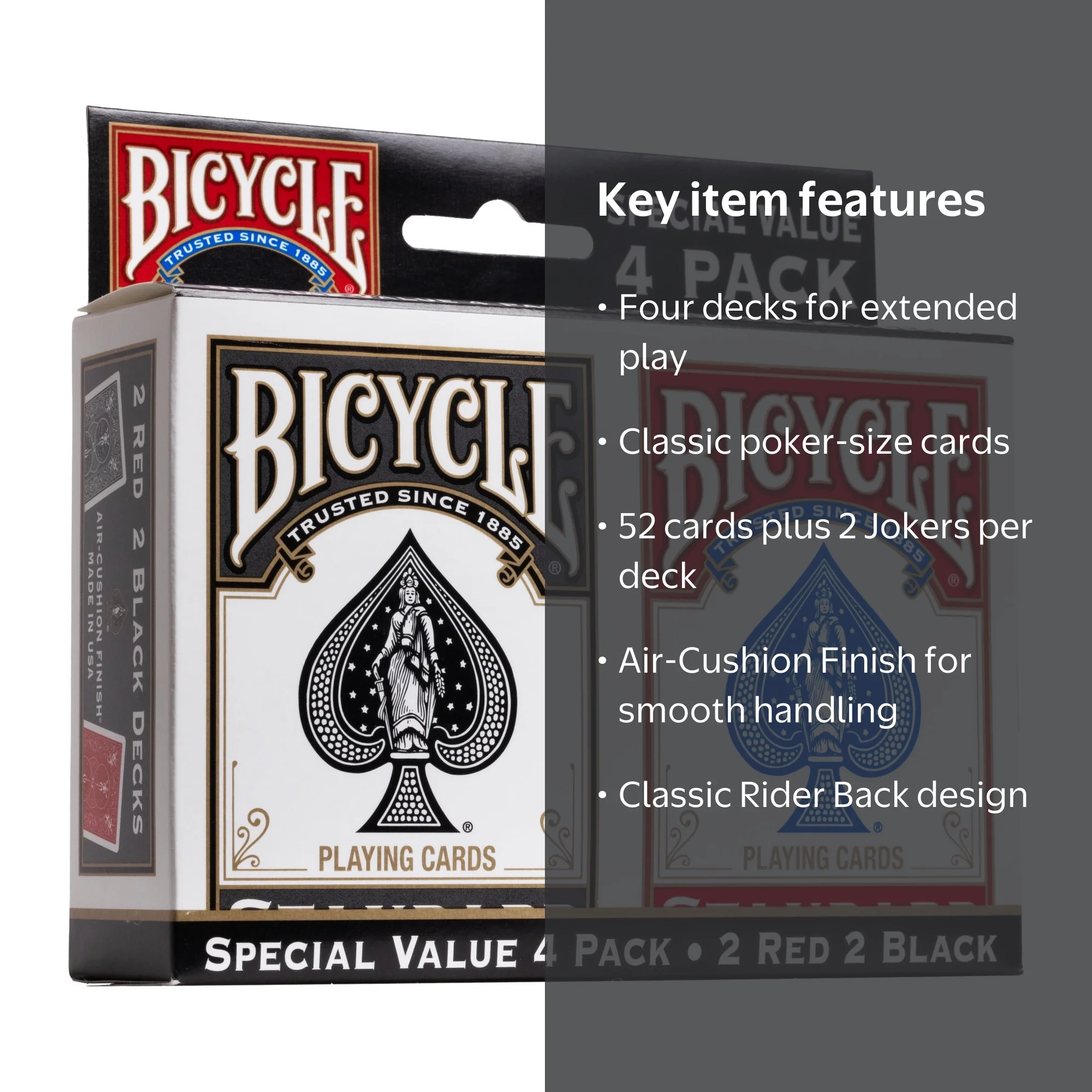 Bicycle, Playing Cards, 4 Pack, Standard Index Red & Black