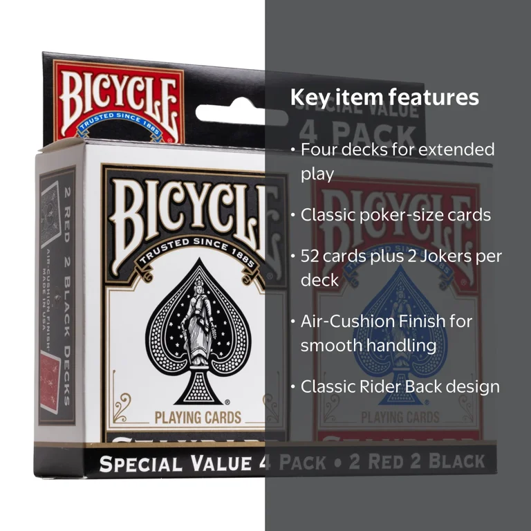 Bicycle, Playing Cards, 4 Pack, Standard Index Red & Black