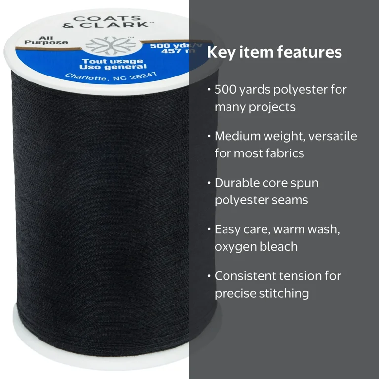 Coats & Clark Sturdy All Purpose Black Polyester Sewing Thread