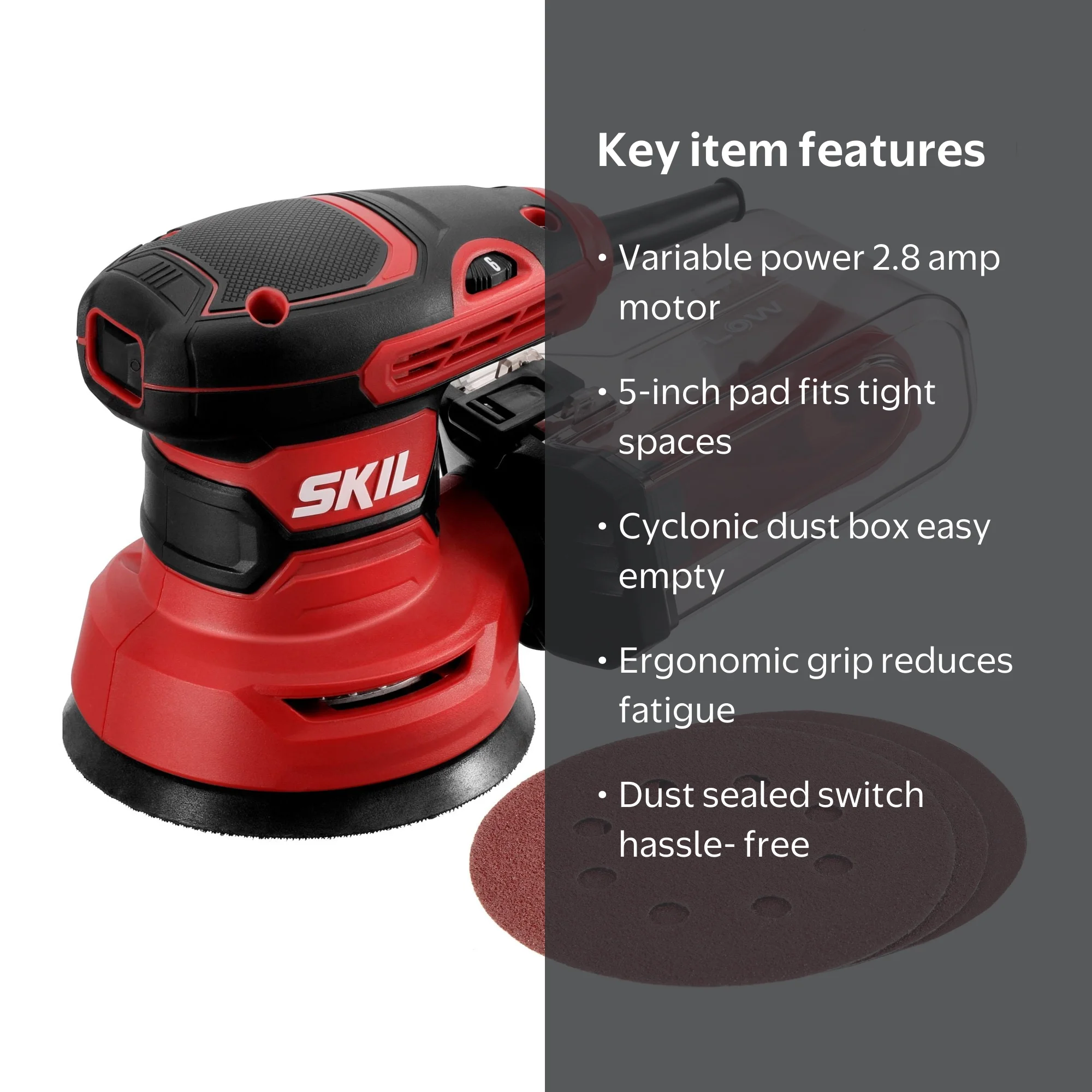 SKIL, Random Orbital Sander, SR211601, 2.8 Amp Variable Speed