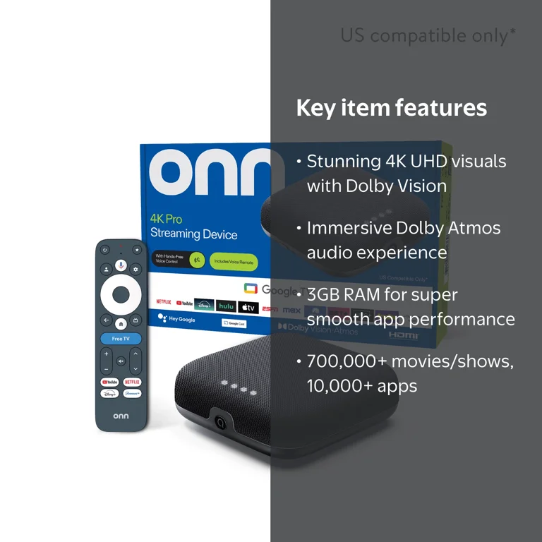 Free Shipping! Onn+ 4K Pro Streaming Device Google TV, Ultra HD