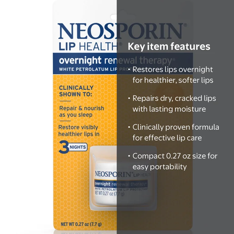Neosporin Lip Health Overnight Renewal Therapy, 0.27 oz, Lip Care