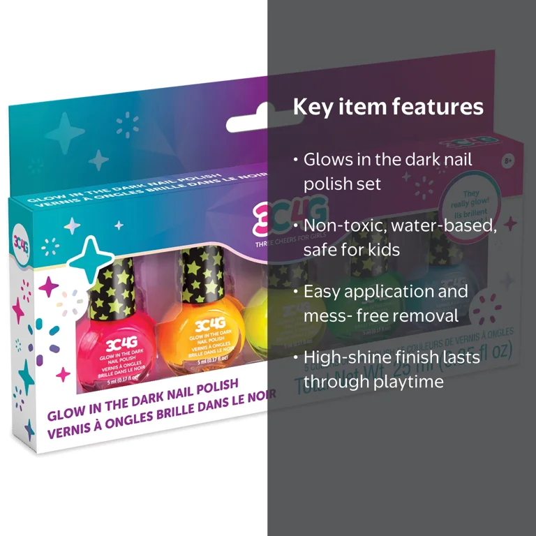 Three Cheers for Girls Glow In The Dark Nail Polish Set, 5 Bottles