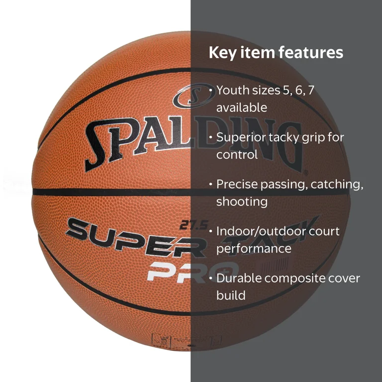 Spalding Super Tack Pro Composite Leather Youth Basketball, Size 5