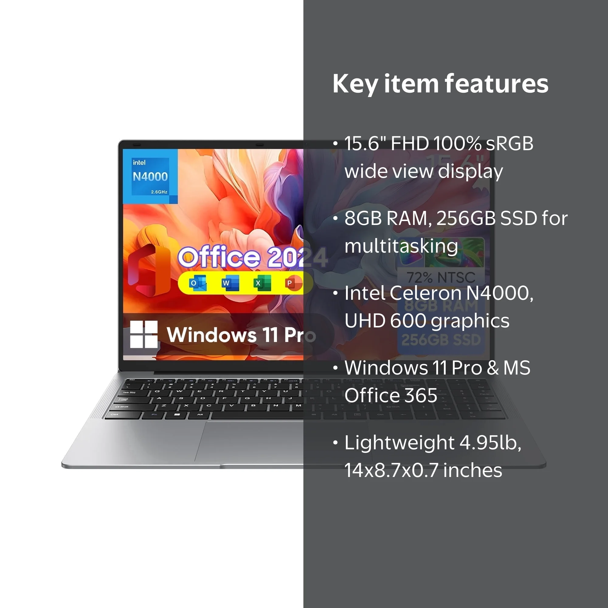 EYY 15.6 inch Windows 11 Pro Laptop, Intel Celeron N4000, 8GB RAM