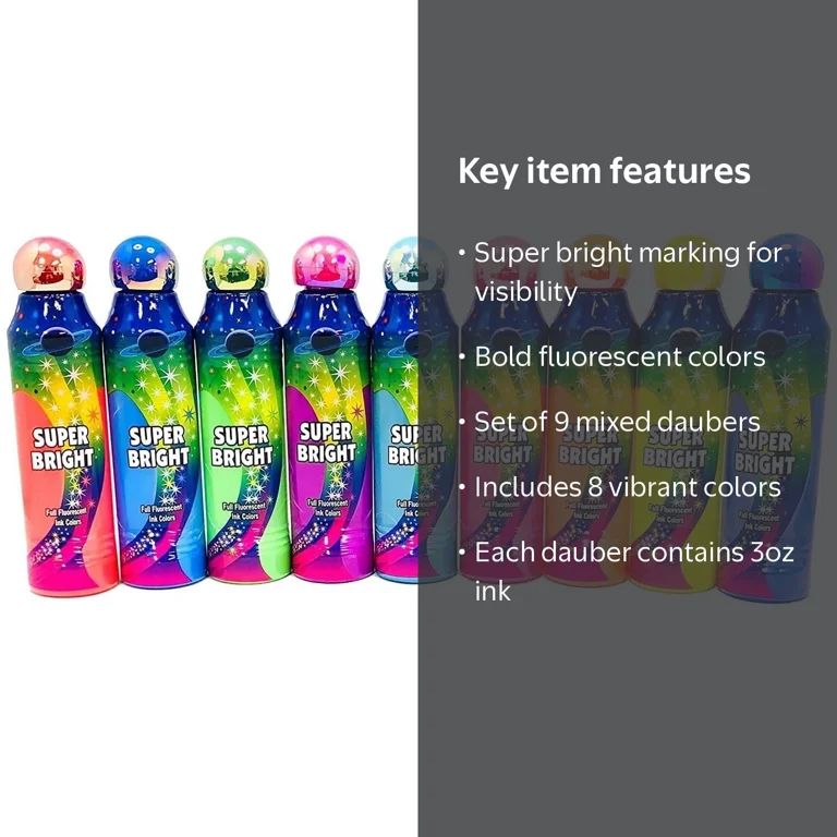 Super Bright Fluorescent Bingo Daubers, 3oz Set of 9 - Walmart.com