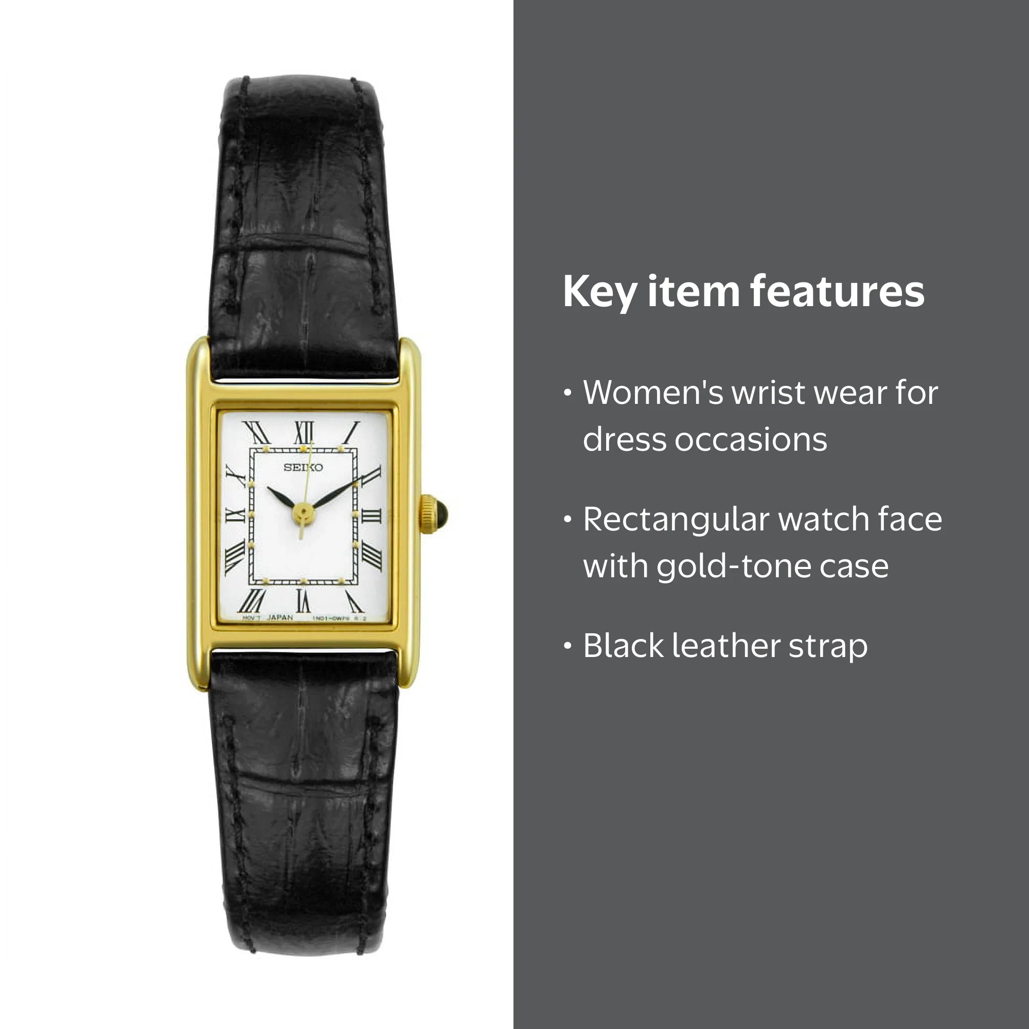 Seiko Women's Rectangular Face Leather Strap Watch SXGN42
