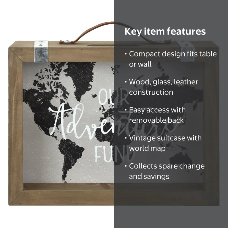 Mainstays Wood Bank - Vintage Suitcase Design - World Map Print