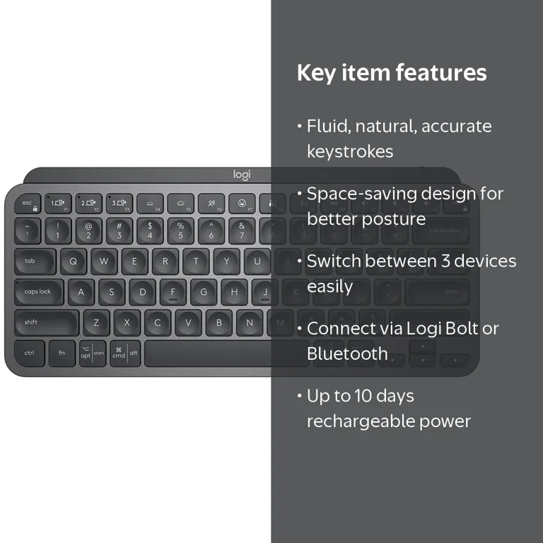 Logitech MX Keys Mini Wireless Keyboard, Compact, USB, Backlit