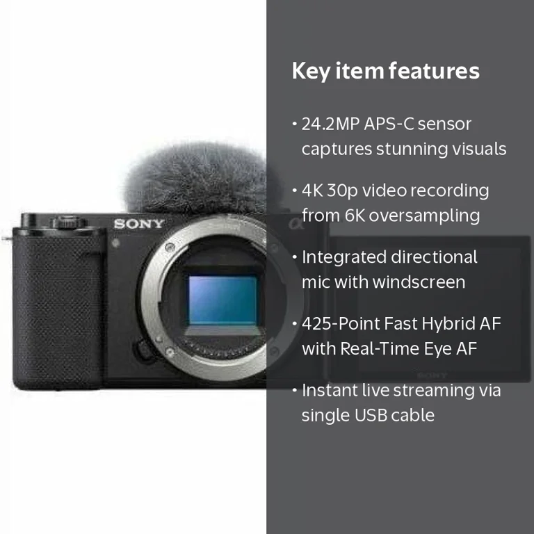 Sony Alpha ZV-E10L 24.2MP Mirrorless Camera with Video Kit, Lens