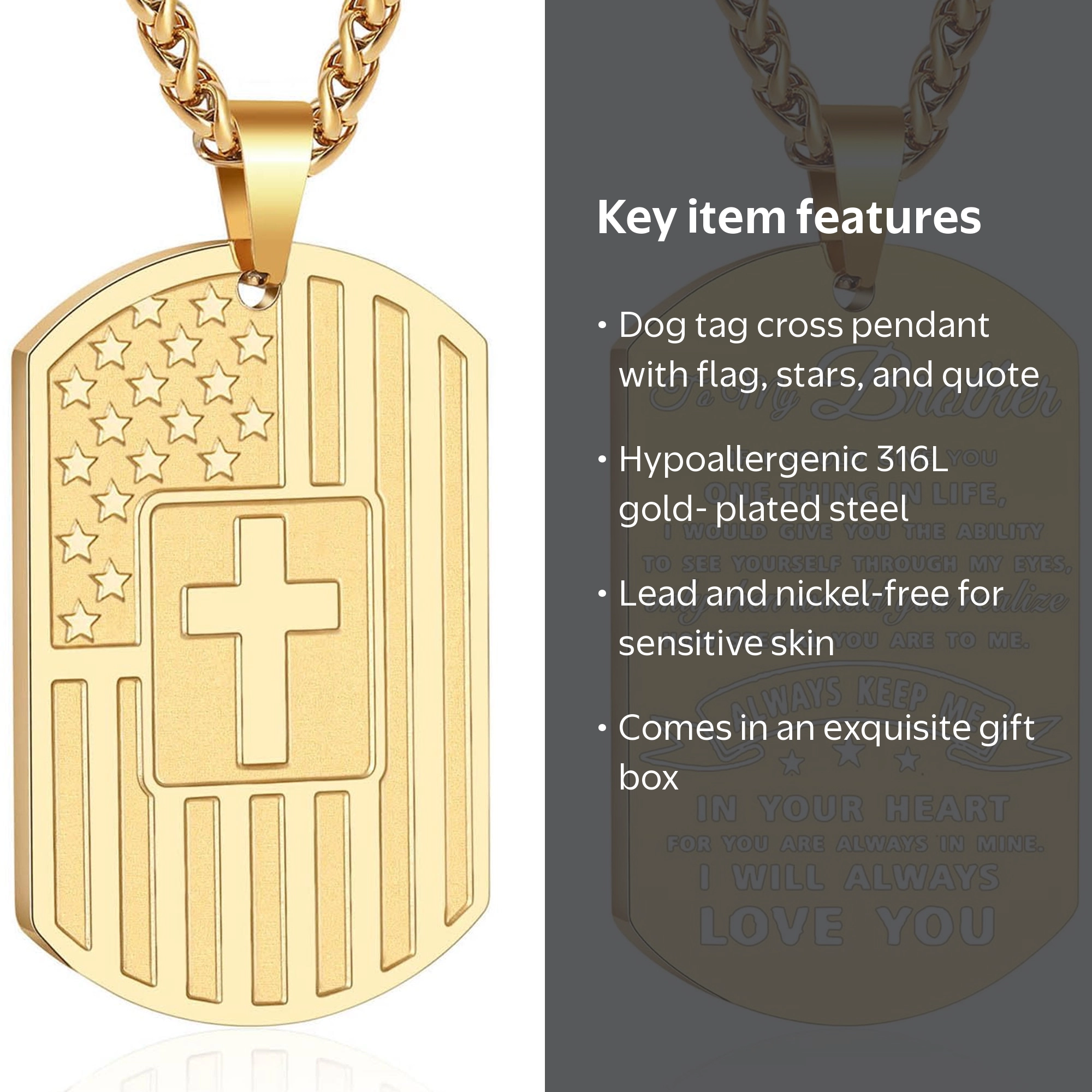 Apsvo Gold Dog Tag Cross Necklace for Brothers Stainless Steel To