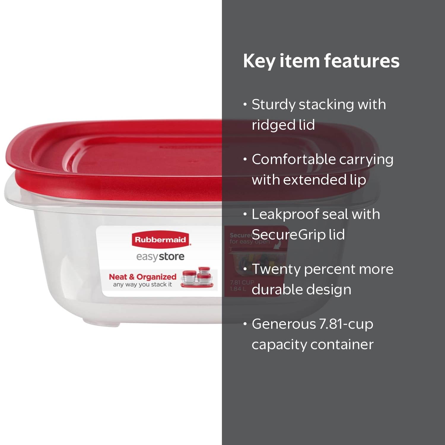 Rubbermaid 7.81-Cup EasyStore Square Container, Food Storage