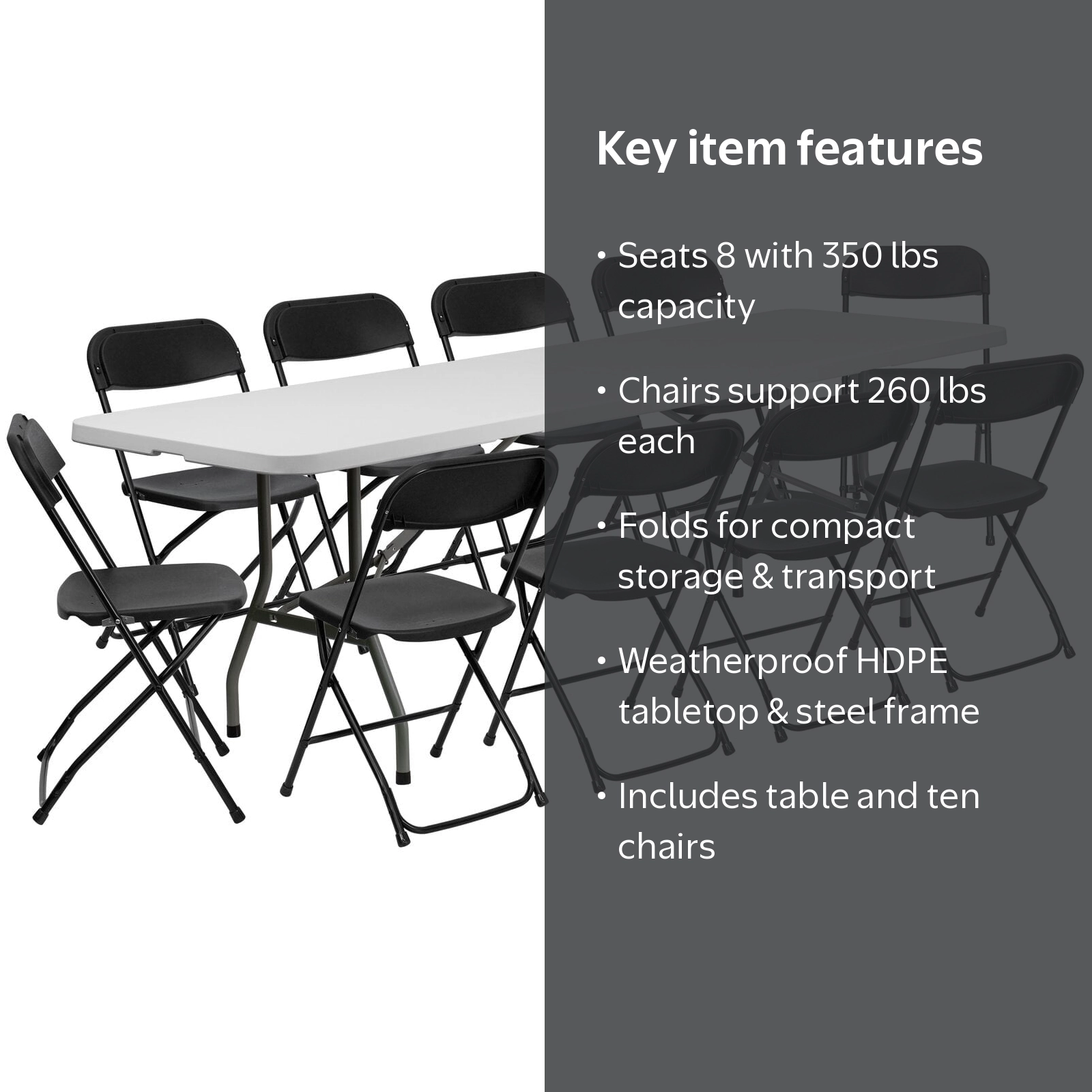 Ktaxon 6ft Dining Foldable Table and 10 Pack Folding Chairs Set