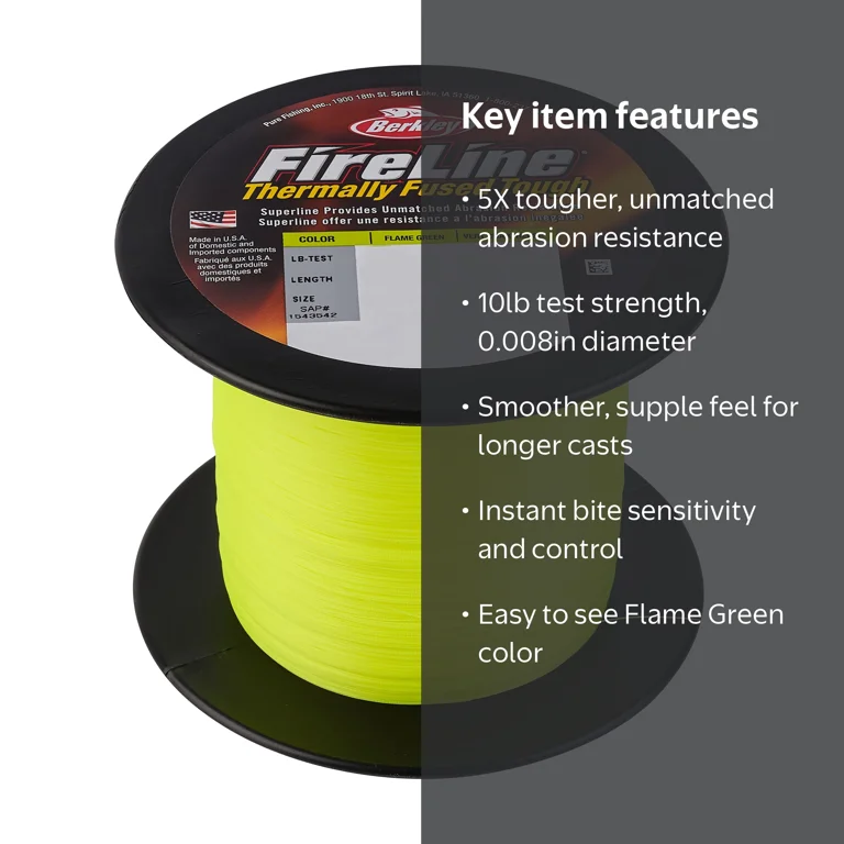 berkley fireline fishing line Fused Original Great for below zero degree conditions. Berkley BUFLBULK10-GG Fireline, Flame Green
