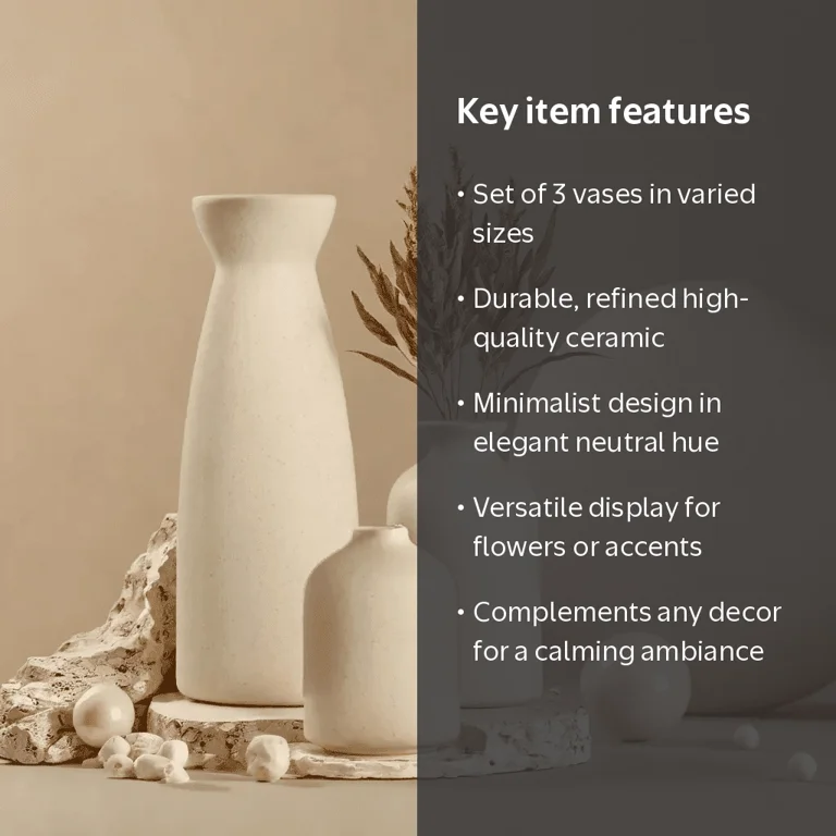Set of 3 Beige Minimalist Ceramic Vases - Elegant Flower Vase