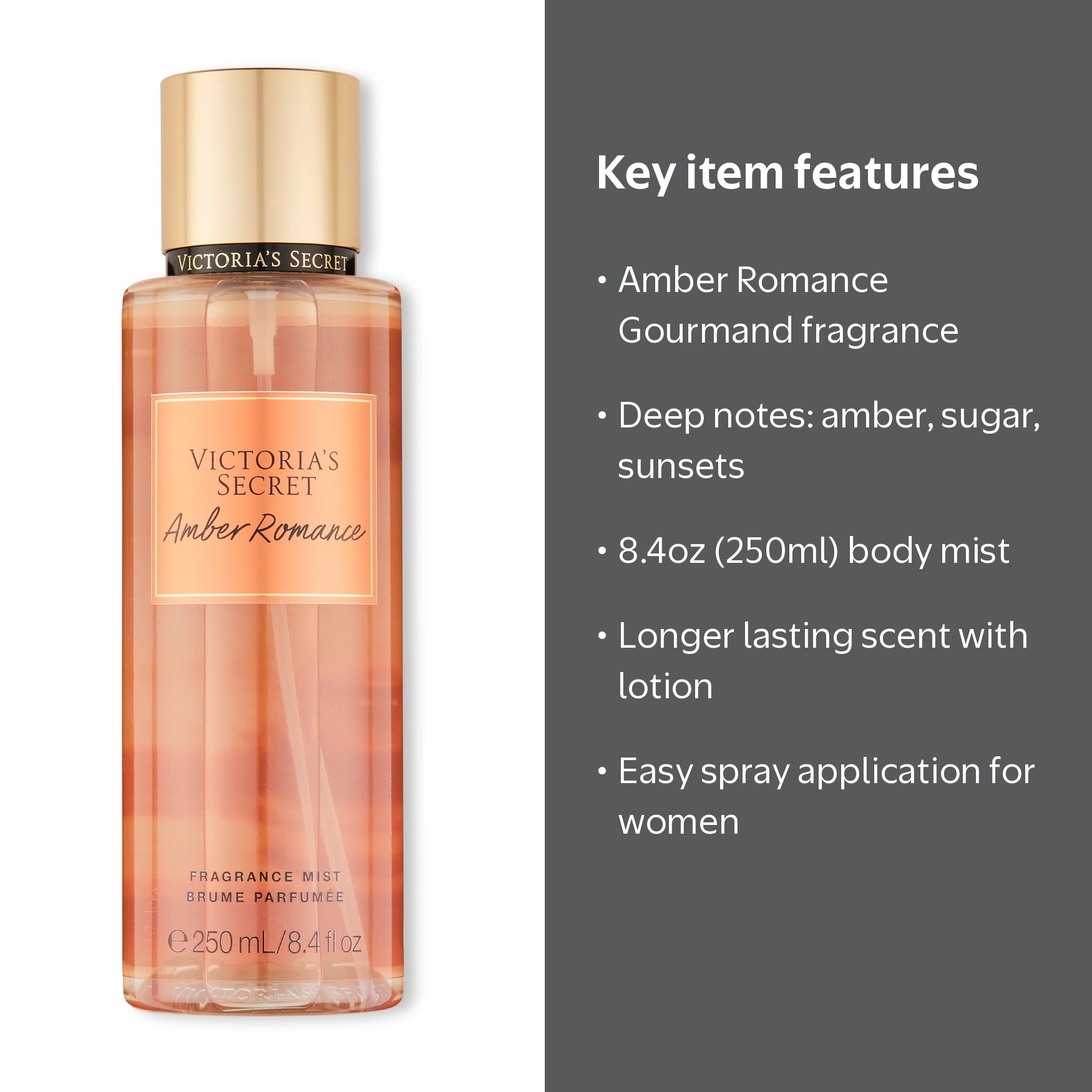 Victoria's Secret Amber Romance Body Mist Spray for Women, Deep