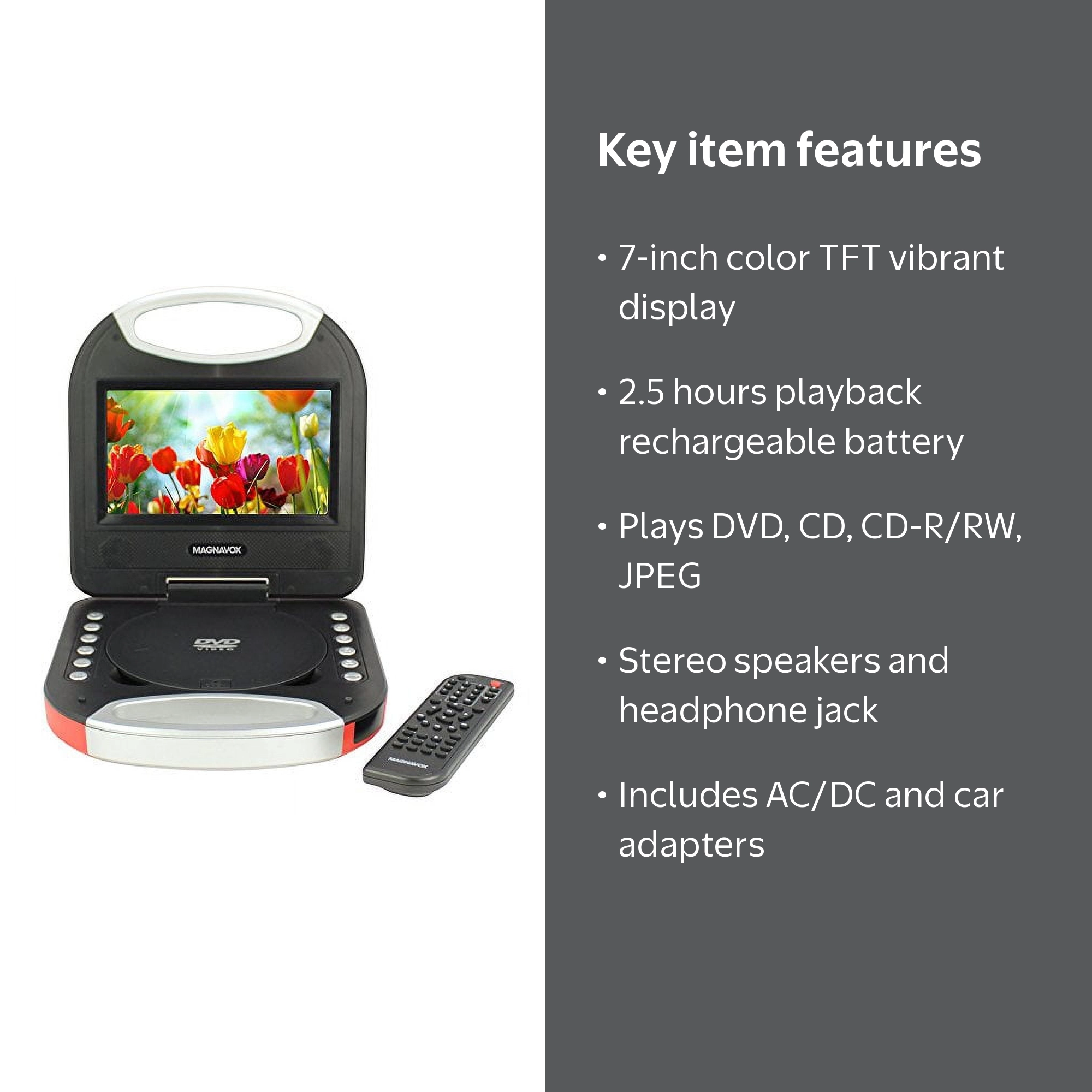 DARZU, Portable DVD/CD Player, 7-inch TFT Screen, with Remote