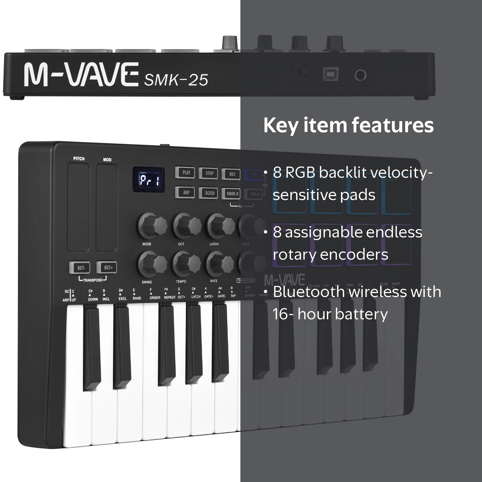 M-Vave, USB MIDI Keyboard Controller, 25 Keys, Black - Walmart.com