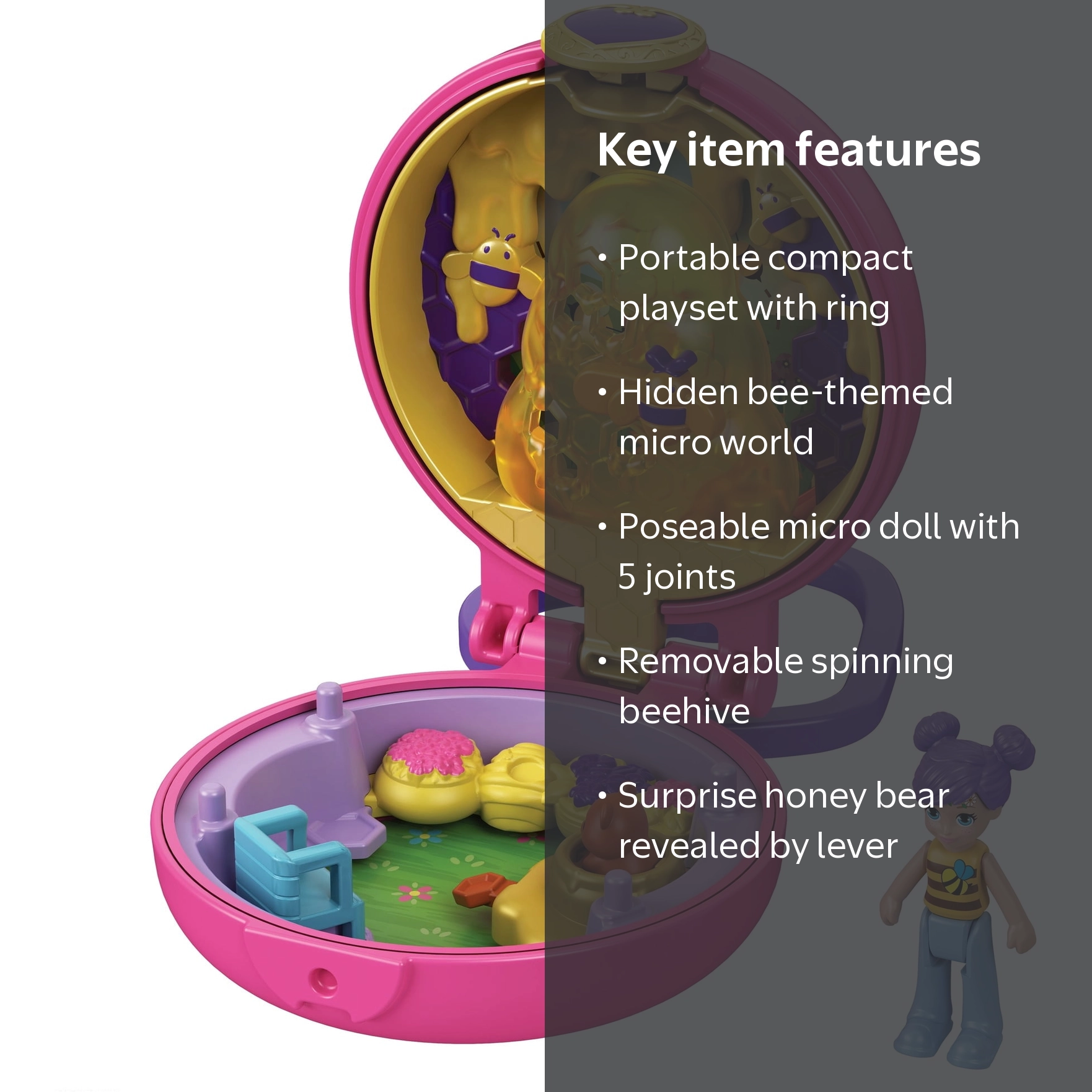 Polly Pocket, Tiny Compact Doll Playset, 5 Pieces, Beekeeper Theme