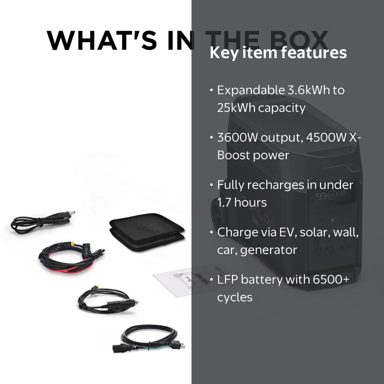 EF EcoFlow, Portable Power Station, 3600Wh, 3600W AC Output, Black