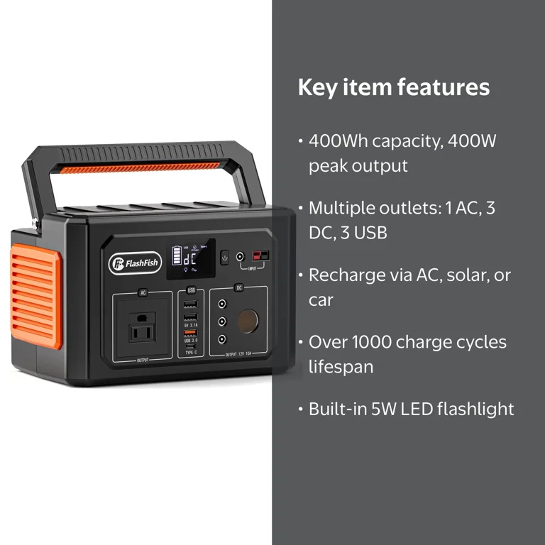 400W Portable Power Station, FlashFish 109200mAh/400Wh Peak 800W