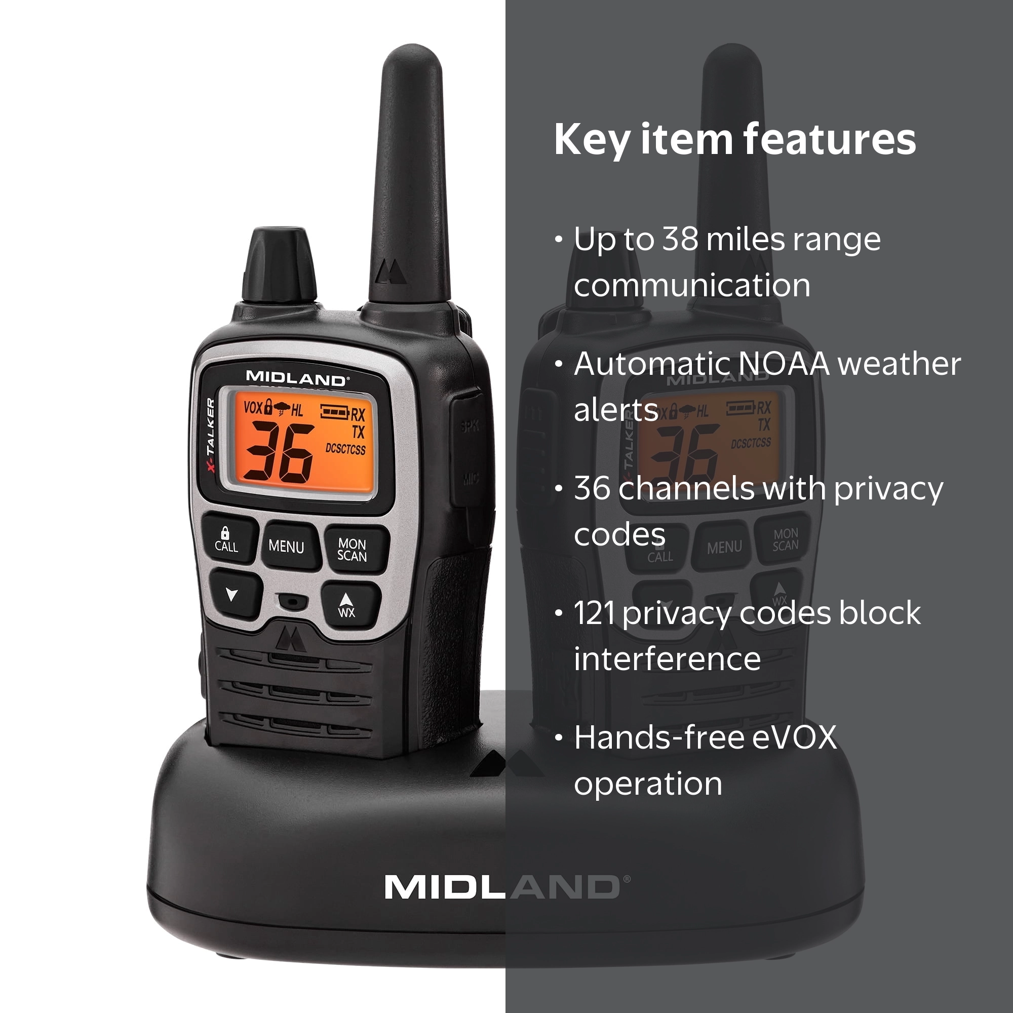 Midland, Two-Way Radio, T71VP3, 38-mile Range Black - Walmart.com