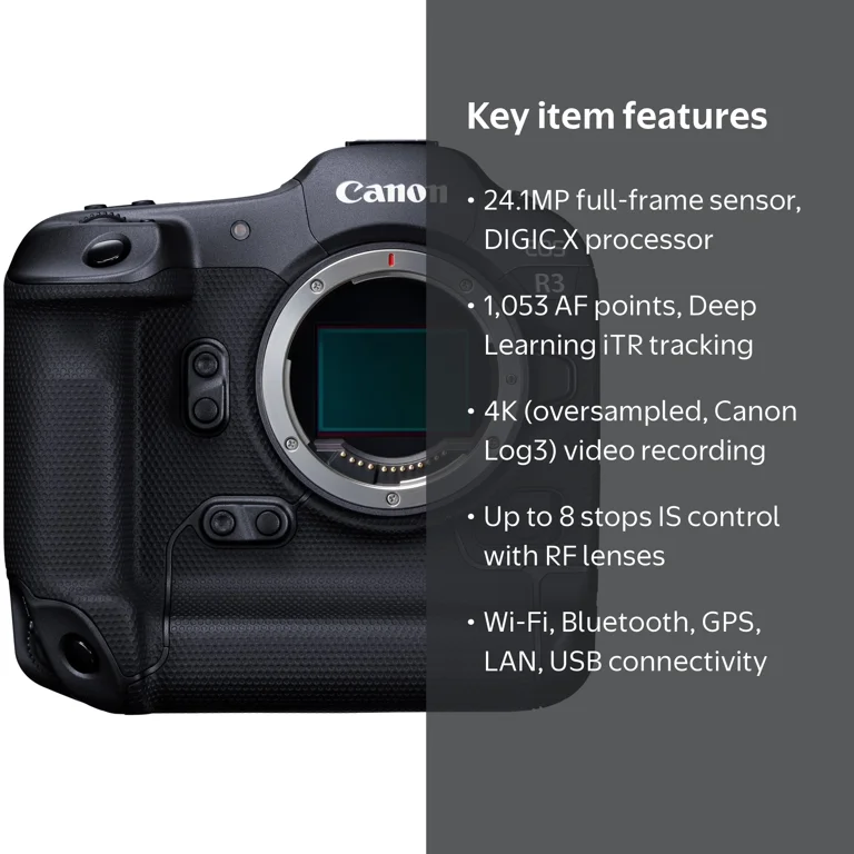 Canon EOS R3 Full Frame Mirrorless Camera Body w/ BSI Stacked CMOS Canon EOS R3 Full Frame Mirrorless Camera Body w/ BSI Stacked CMOS
