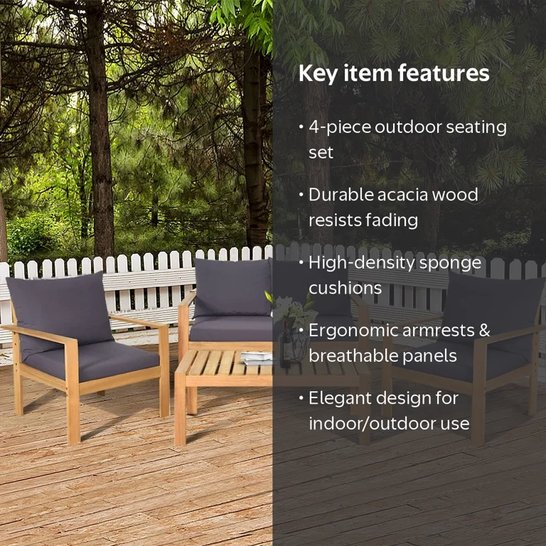 Gymax 4-Piece Outdoor Acacia Wood Patio Furniture Conversation Set