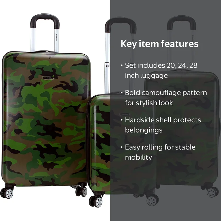 Rockland Safari Hardside Spinner Wheel Luggage, Camouflage, 3