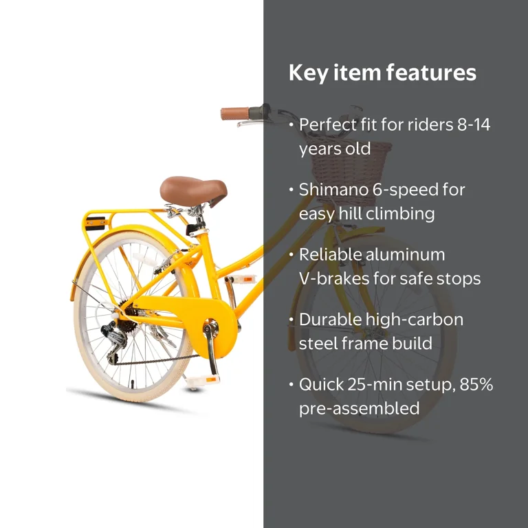 Glerc Missy 24 Inch Girl Cruiser Bike, Lightweight, Shimano 6