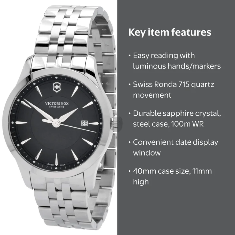 Victorinox Men's 241801 Alliance Watch Silver 40mm Black Dial