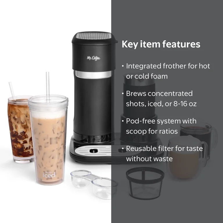 Mr. Coffee, Coffee Maker, 4-in-1 Single-Serve Latte, Iced and Hot