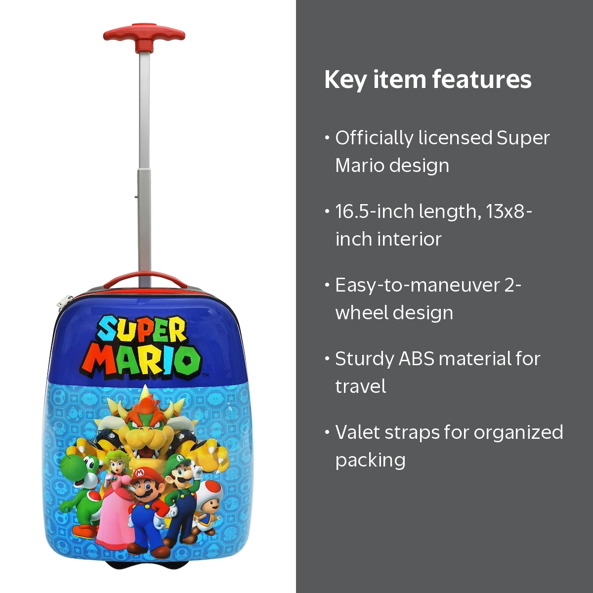 Bioworld, Super Mario 16.5-Inch ABS Kids Luggage with Trolley