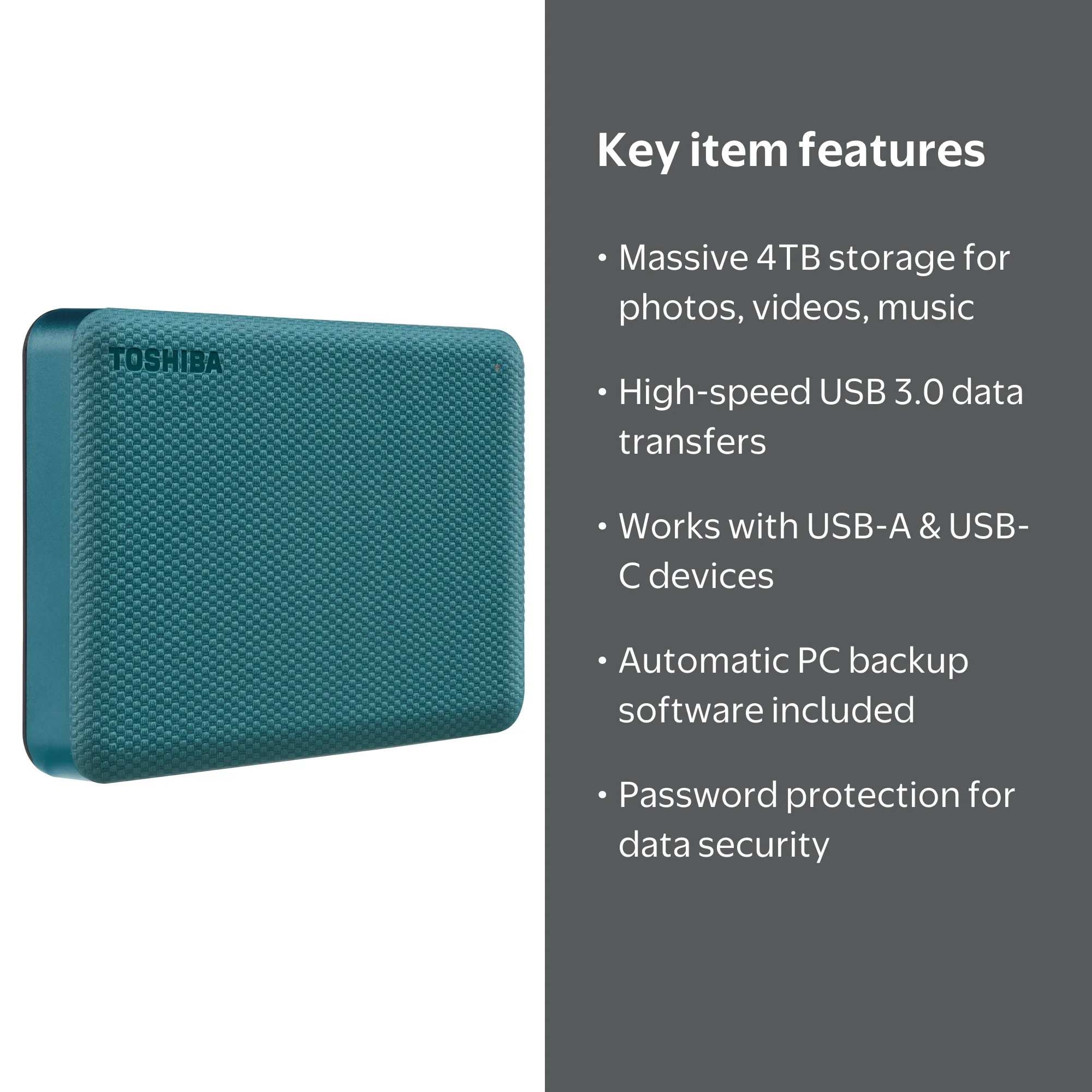 Toshiba, Canvio Advance Plus Portable External Hard Drive, 4TB