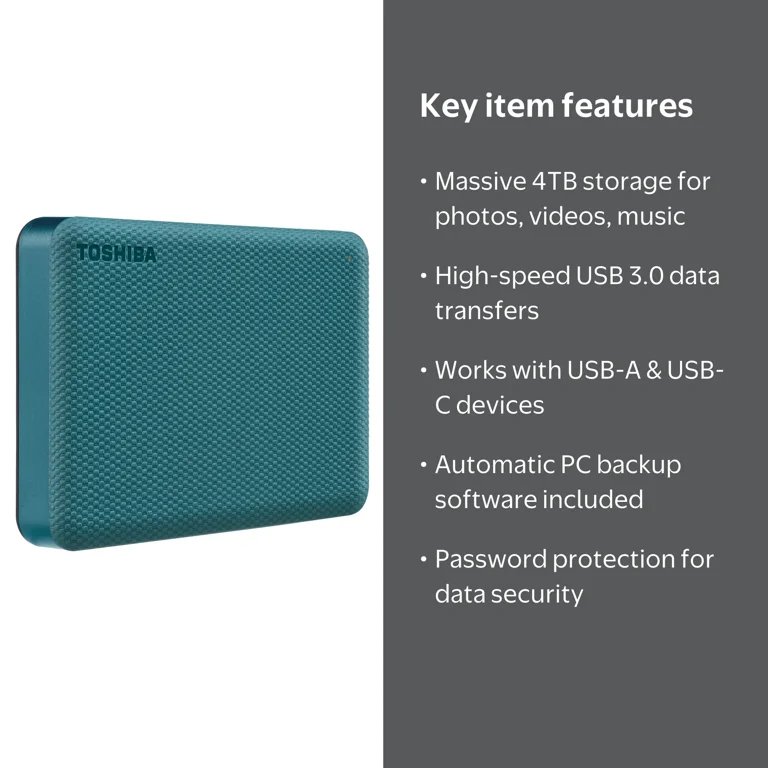Toshiba, Canvio Advance Plus Portable External Hard Drive, 4TB