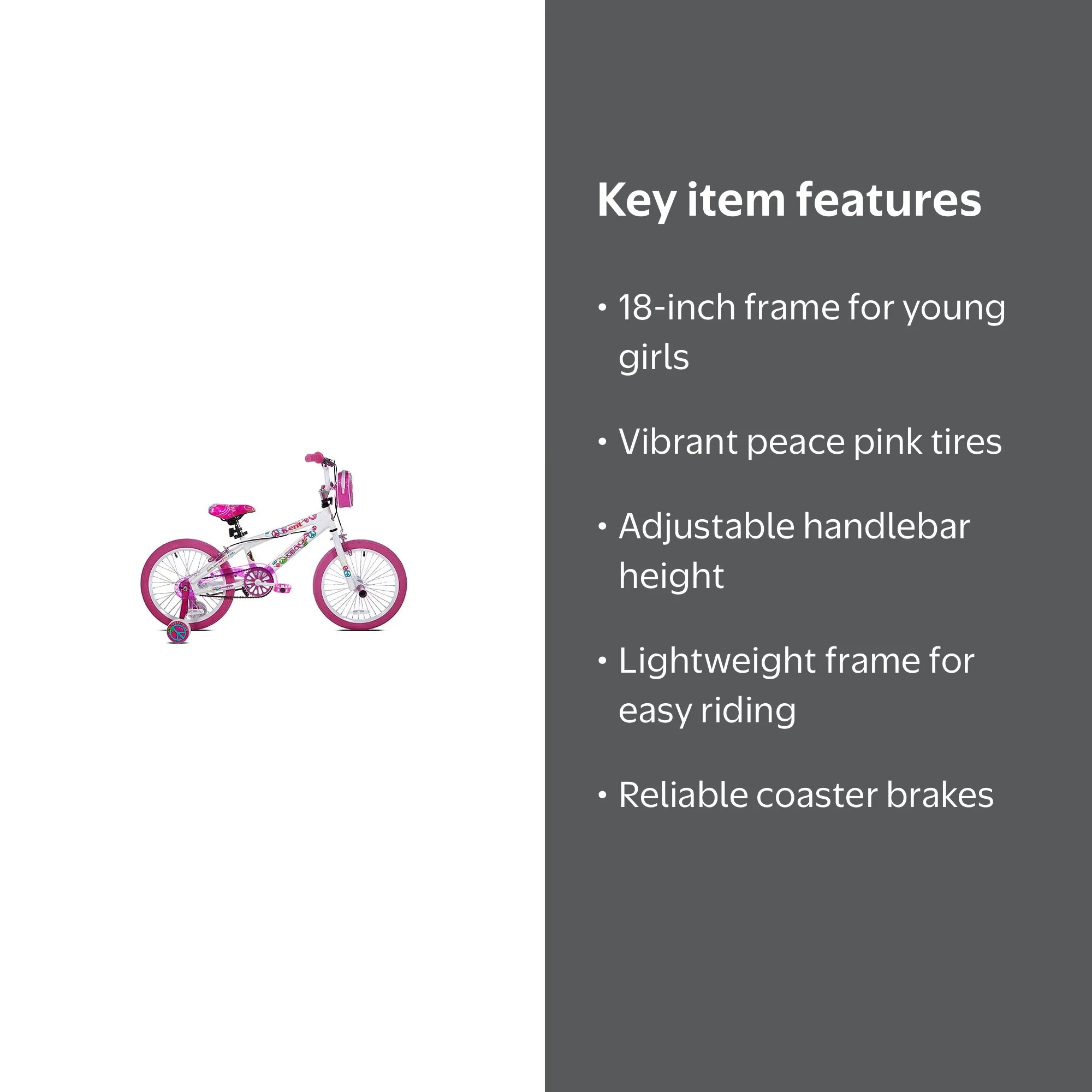 Kent 18-Inch Girls Bicycle with Peace Pink Tires - Walmart.com