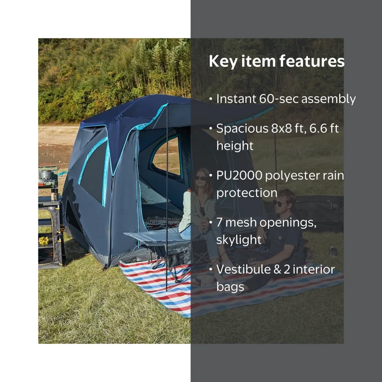TIMBER RIDGE Camping Tent, 4 Person Instant Pop Up Hub Tent with 8