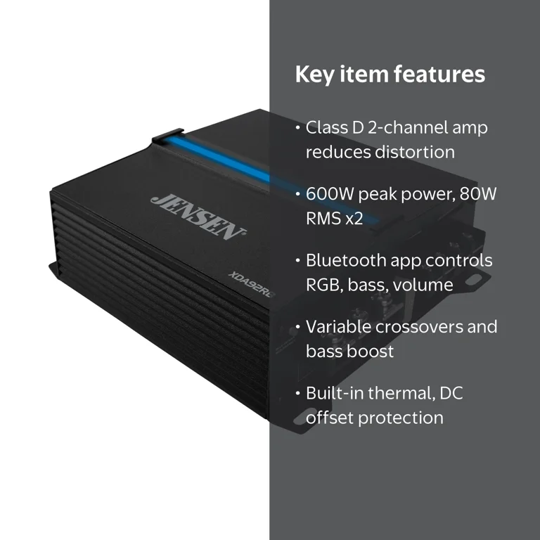 Jensen, Amplifier, 2 Channel, 80 Watts x 2 RMS, Bluetooth Control