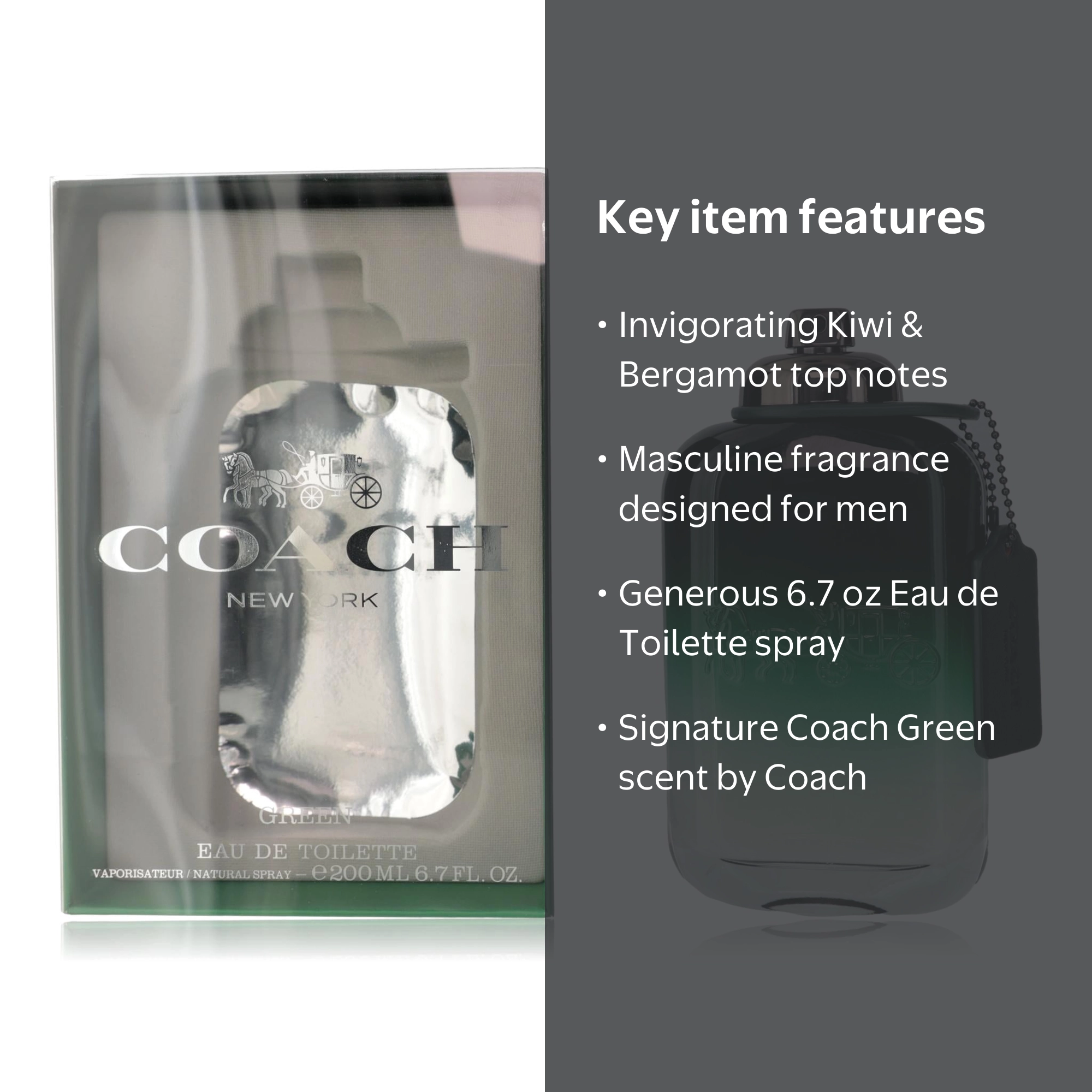 Coach Men's Green EDT Spray, 6.7 oz, Woody Aromatic Fragrance with