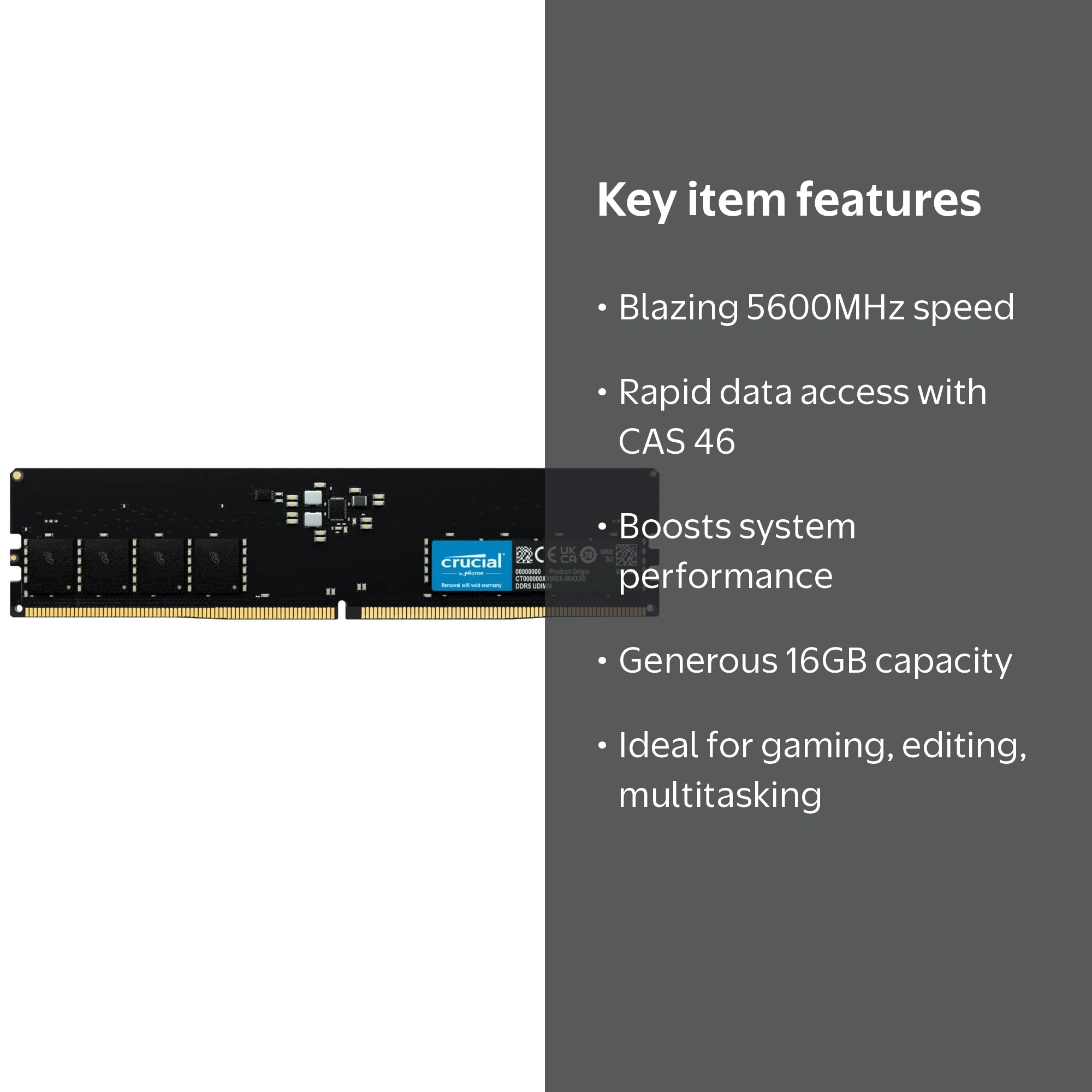 Crucial, DDR5 Desktop Memory, 16GB 5600MHz CT16G56C46U5 - Walmart.com