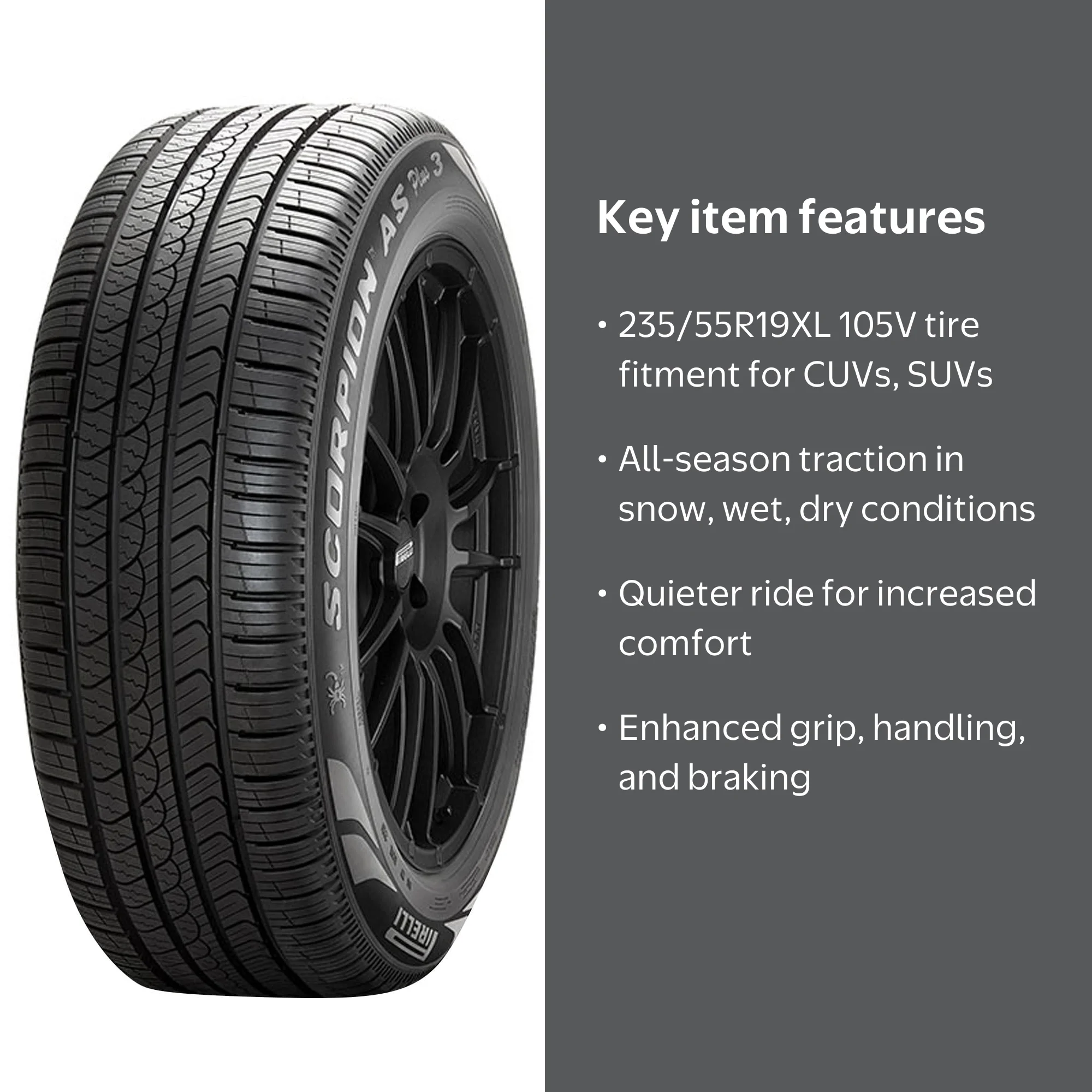 クリピレリSCORPION 235/55R19 255/50R19① Pirelli, Tire, 235/55R19 XL, All Season Plus 3, SUV Crossover